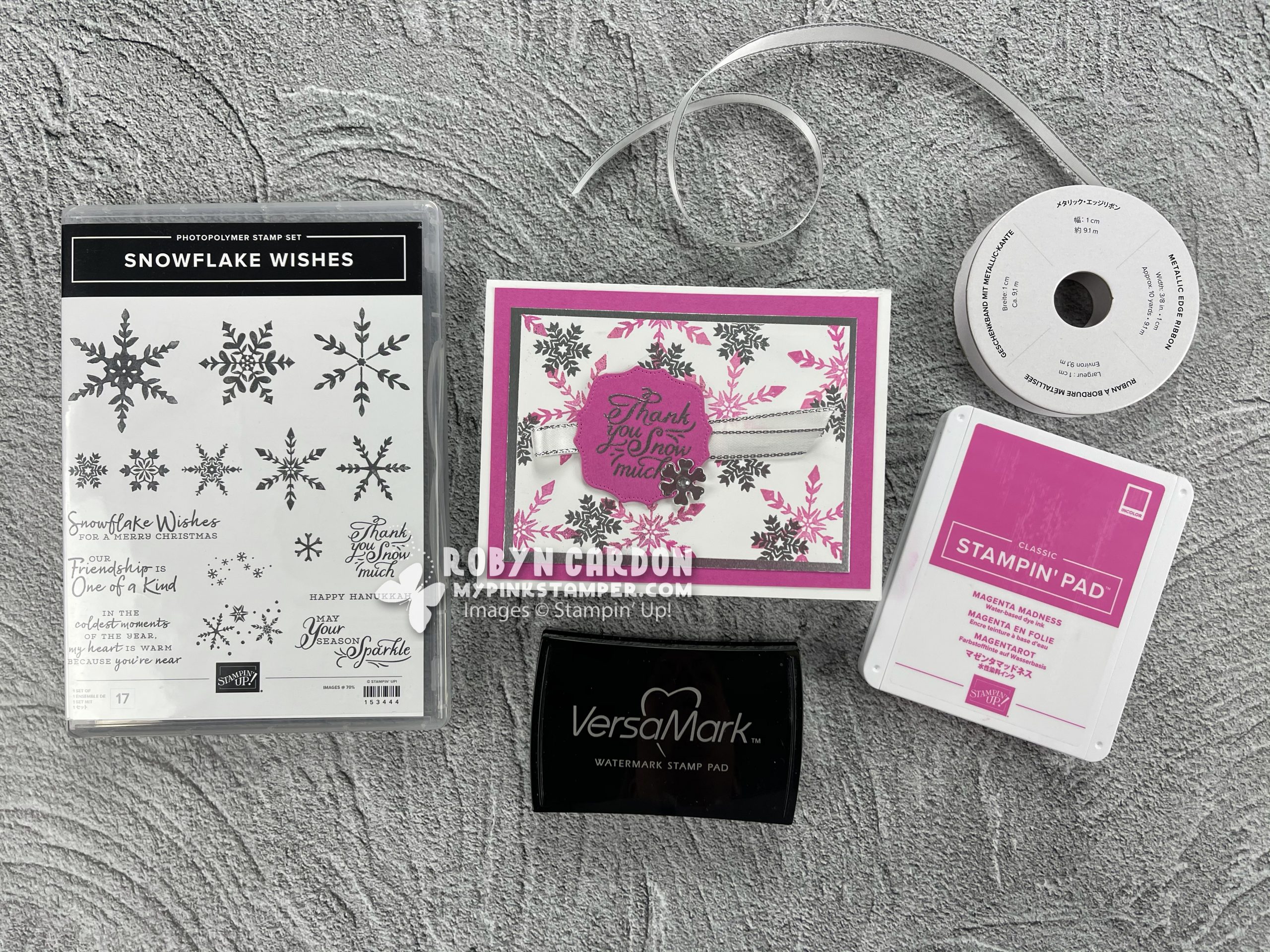 {VIDEO}Episode 806 – Stampin’ Up! Snowflake Wishes Pink & Silver Embossed Card