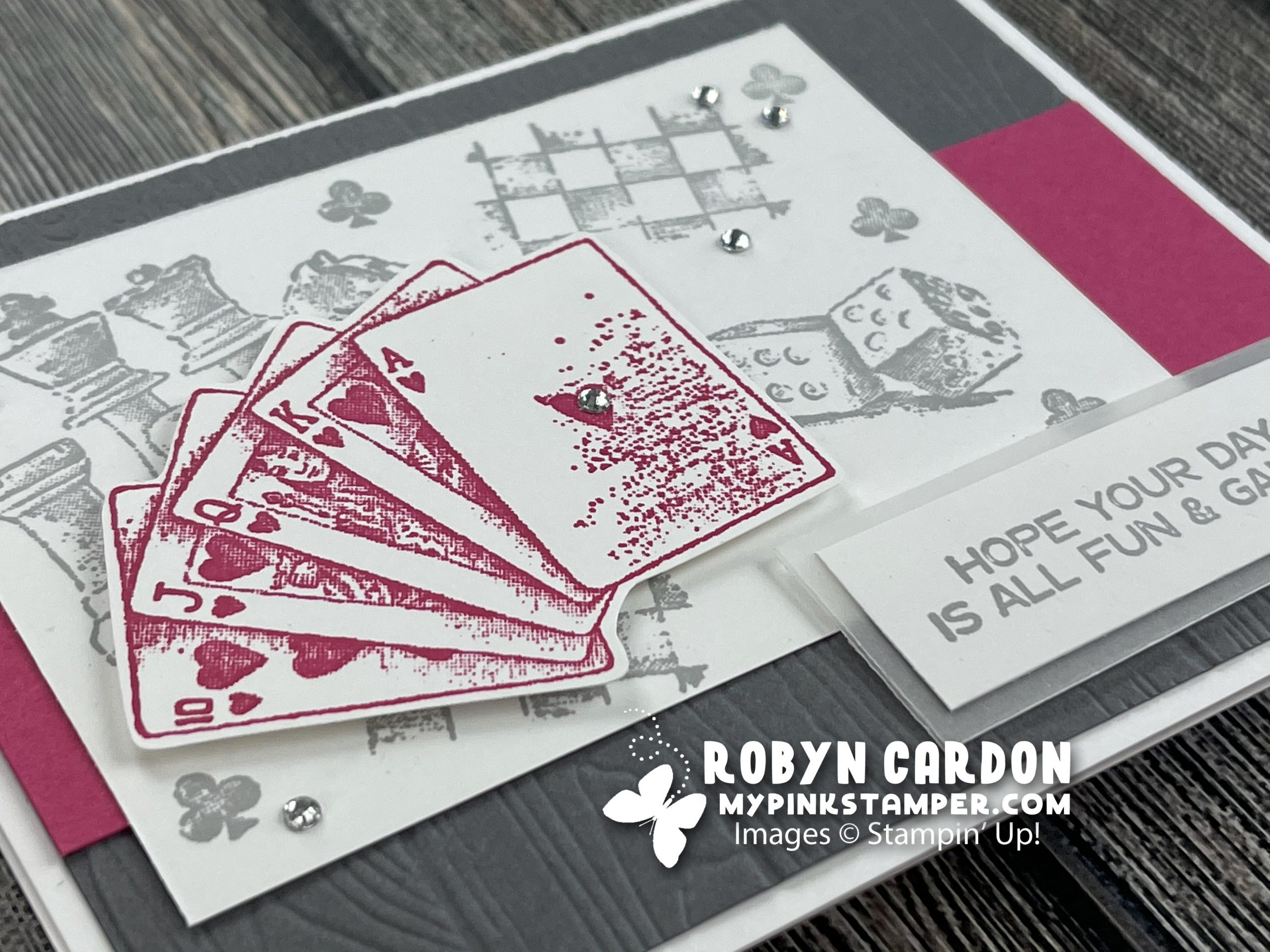 {VIDEO}Stampin’ Up! Game On Pink & Gray Card – Episode 827